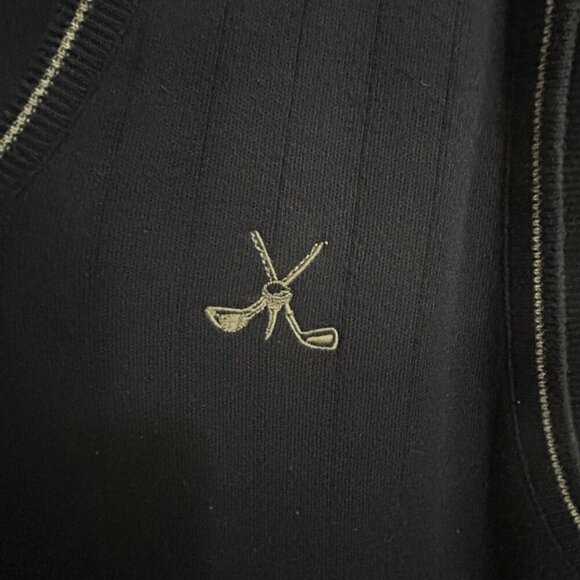 Pinnacle Golf Sweater Vest Mens Large Black Gray Golf Club Logo V Neck Pullover - Picture 5 of 10